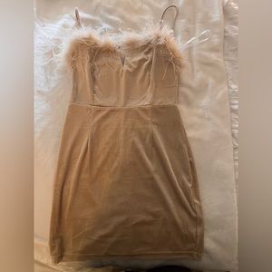 Superdown beige velvet mini dress